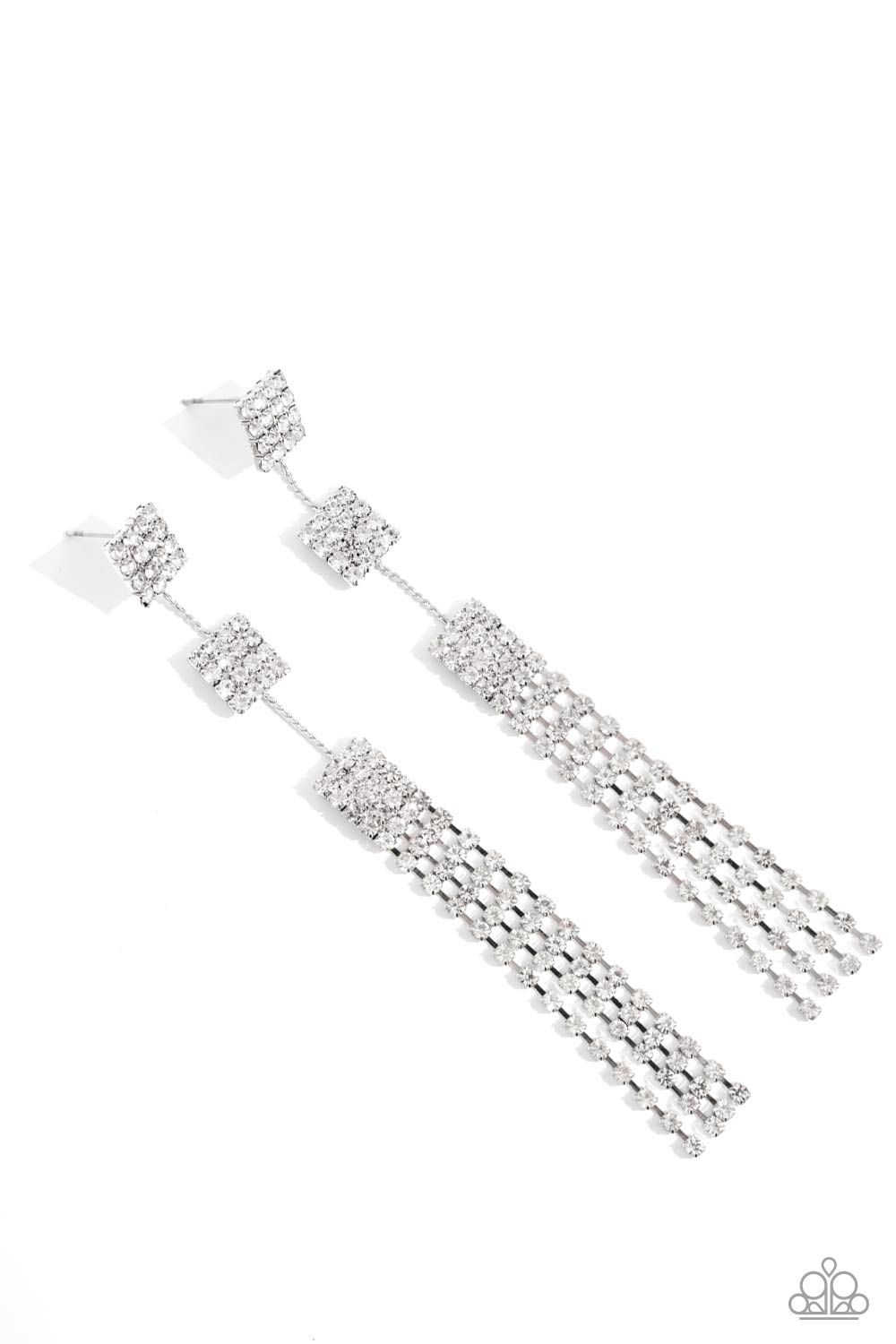 Fiercely Free-Falling - White Earrings - Paparazzi Accessories - Alies Bling Bar