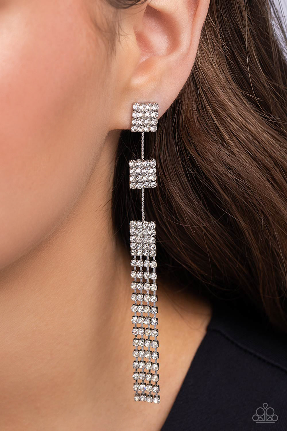 Fiercely Free-Falling - White Earrings - Paparazzi Accessories - Alies Bling Bar