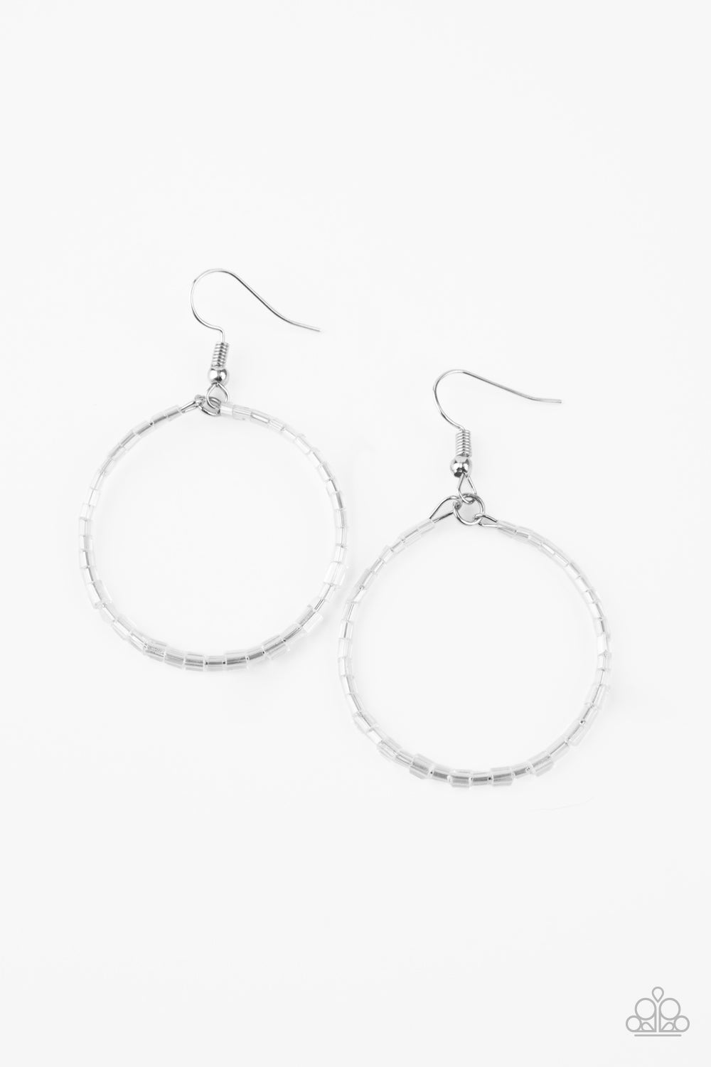 Paparazzi Accessories - Colorfully Curvy - White Iridescent Earrings - Alies Bling Bar