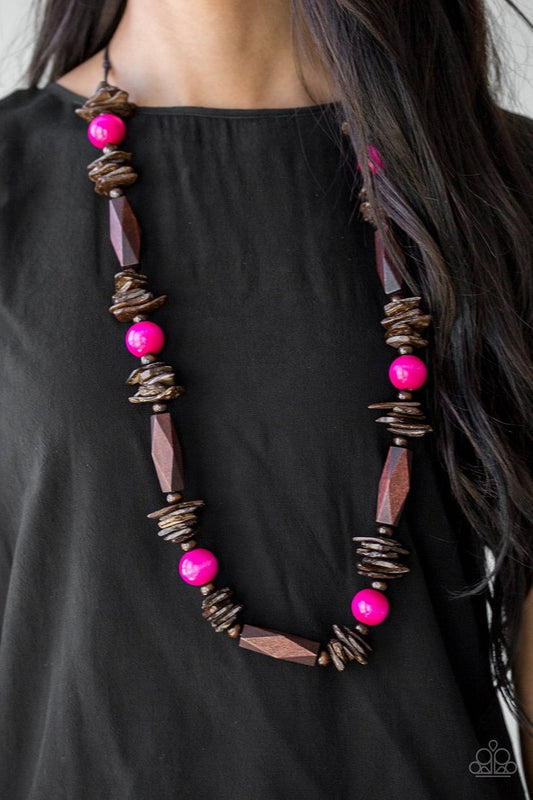 Paparazzi - Cozumel Coast - Pink Wooden Necklace - Alies Bling Bar