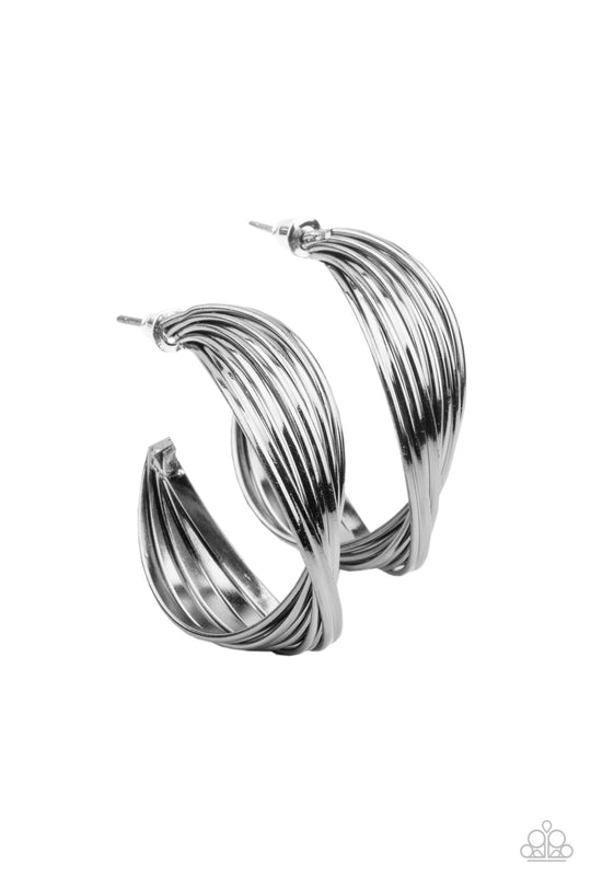 Paparazzi Curves In All The Right Places - Black Gunmetal Hoop Earrings - Alies Bling Bar