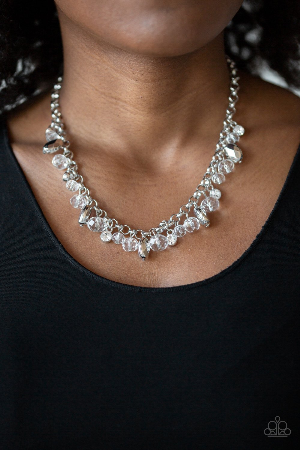 Paparazzi - Downstage Dazzle - White Bead Necklace - Alies Bling Bar