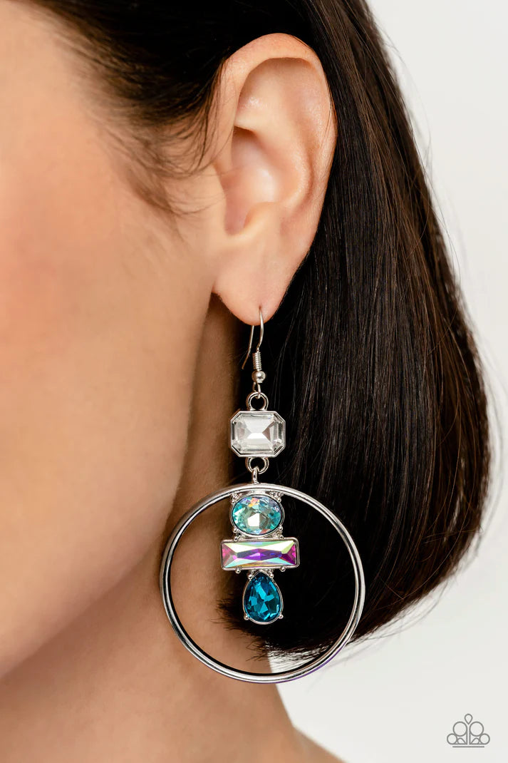 Geometric Glam - Blue Earrings -January 2023 Life Of The Party -  Paparazzi Accessories - Alies Bling Bar