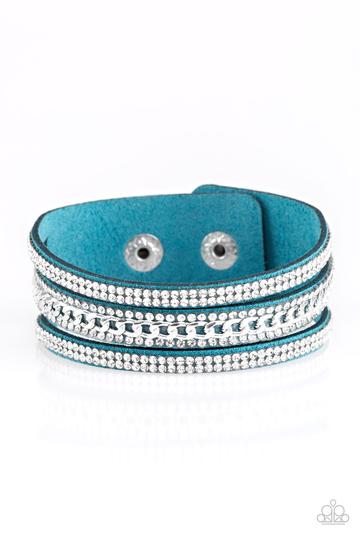 Paparazzi Accessories - Rollin' In Rhinestones - Blue Snap Bracelet - Alies Bling Bar