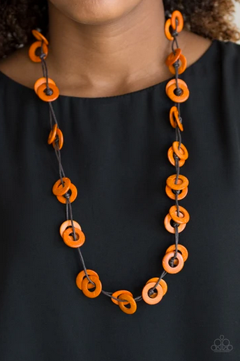 Waikiki Winds - Orange Wooden Necklace - Paparazzi Accessories - Alies Bling Bar