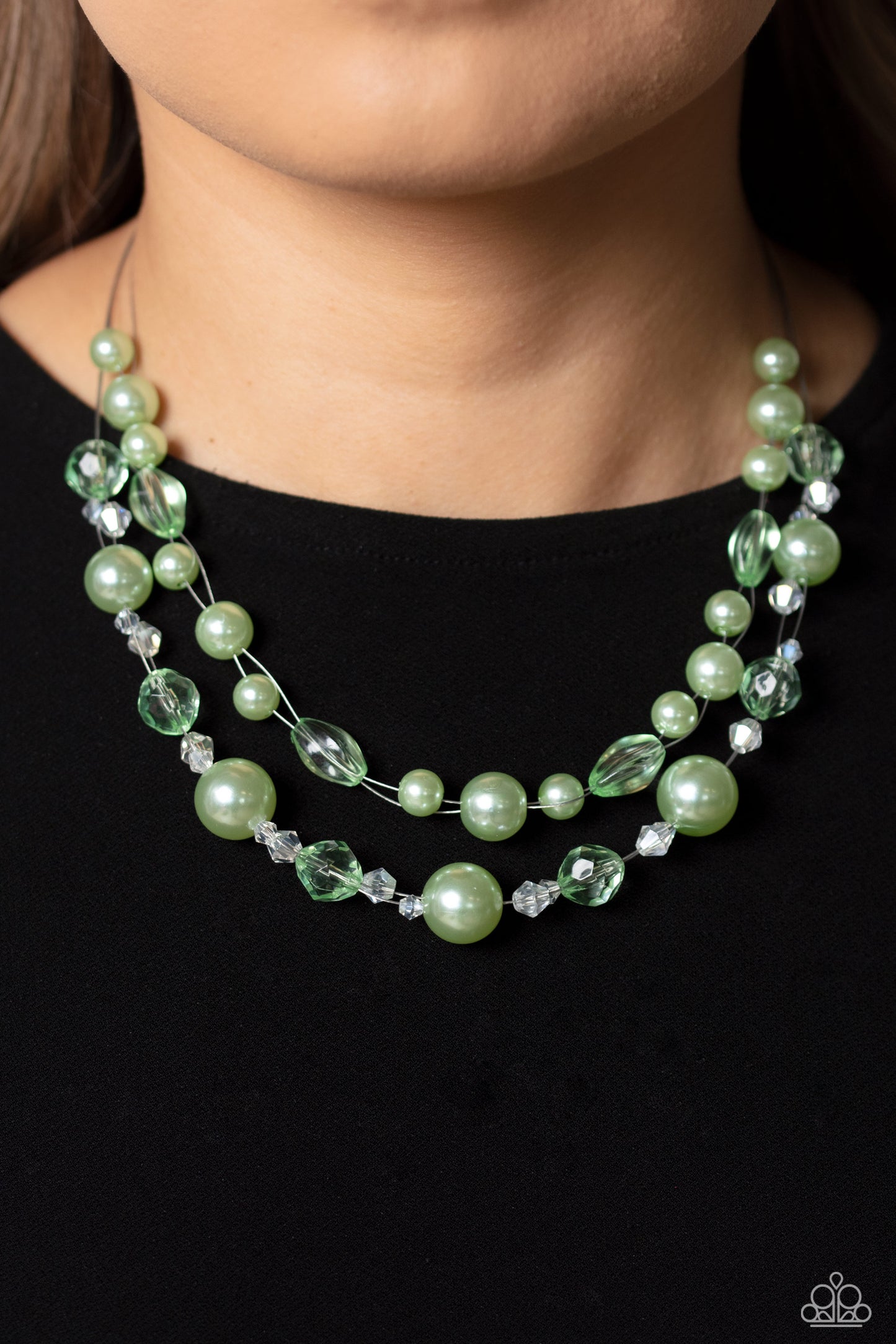 Parisian Pearls - Green Necklace  - Paparazzi Accessories - Alies Bling Bar