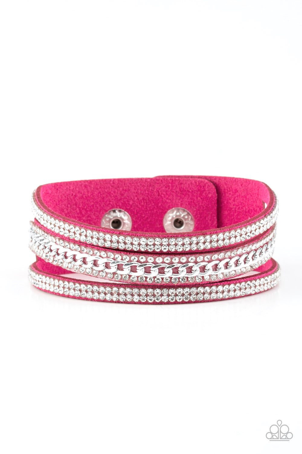Paparazzi Accessories - Rollin' In Rhinestones - Pink Snap Bracelet - Alies Bling Bar
